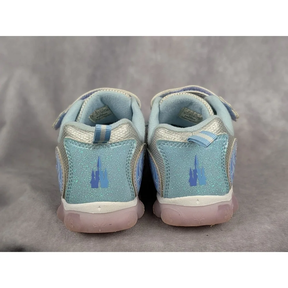 Disney Frozen Elsa Anna Light Up Sneakers‎ Blue Silver Glitter Girls Size 12